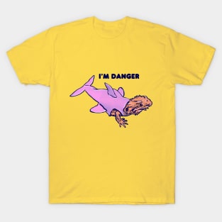 cute bearded dragon lizard in pink shark costume says i'm danger T-Shirt